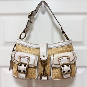 Coach Legacy Woven Straw White Leather Shoulder Bag Vintage Y2K